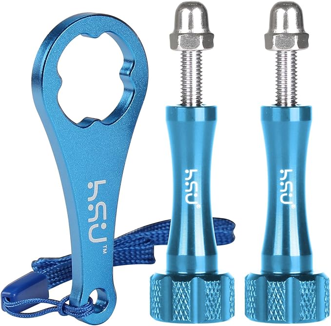 HSU Aluminum Alloy Extension Long Thumbscrews + Wrench for Gopro Hero 13, 12, 11, 10, 9, 8, 7, 6, 5, 4, Compatible with GoPro Media Mod, AKASO Campark and Other Action Cameras (Blue)