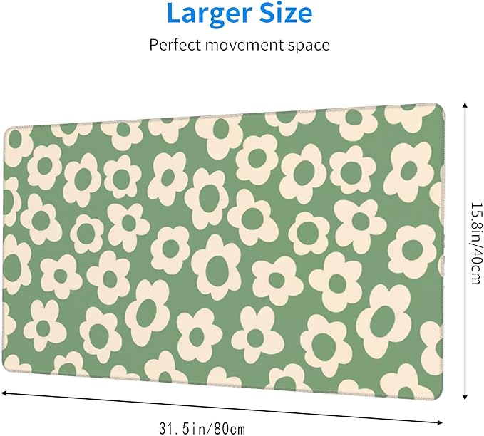 Desk Mat,Vintage Groovy Flowers Extended Gaming Mouse Pad for Office Work & Game,Computer Keyboard Mouse Mat Desk Non-Slip Rubber Base Large Mousepad with Stitched Edges, 31.5x15.7inch