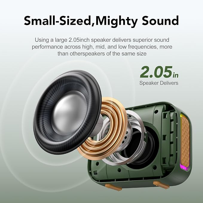 dbsono Portable Bluetooth Speaker Waterproof Gift: IPX5 HD Sound Up to 24H Playtime, TWS Pairing, Wireless Speakers with Lights, Mom Gifts, Outdoor|Travel| Camping|Pool|Beach Essentials-Dark Green