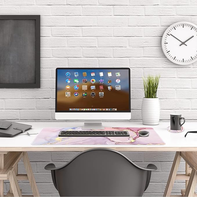 AIMSA Extended Gaming Mouse Pad, XL Large Keyboard Mouse Mat Desk Pad with Stitched Edges, Durable Non-Slip Base Mousepad for Home Office Work, 35x15.7inch, Pink Purple Marble