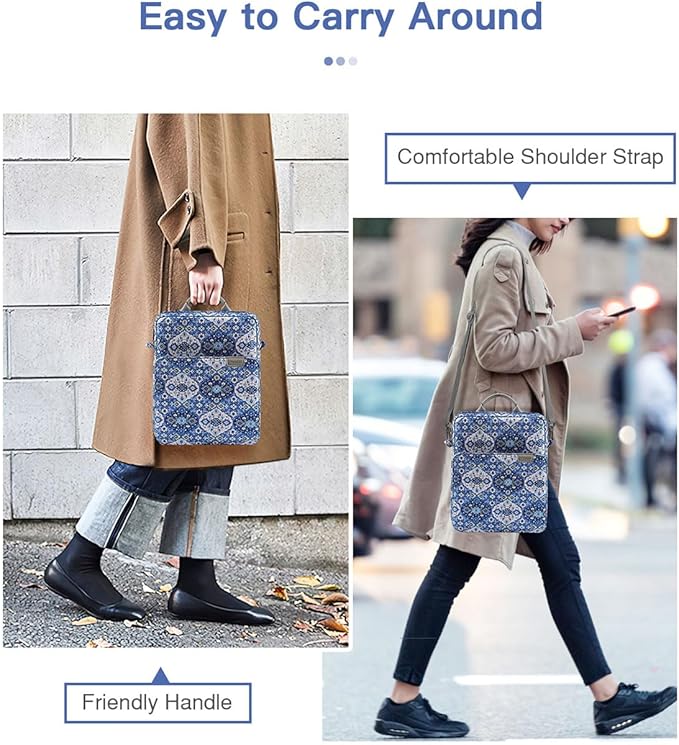 MoKo 9-11 Inch Tablet Sleeve Bag Handle Carrying Case with Shoulder Strap Fits iPad Pro/Air/A16 11 inch,iPad 10th 10.9,i-Pad 9/8/7th 10.2,iPadAir 5/4th 10.9,i-Pad 9.7,Tab S8/S9 11", Blue Bohemia