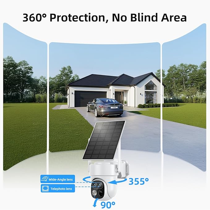 SV3C Security Cameras Wireless Outdoor, 2K Dual Lens Camera for Home Security with Solar Powered, Auto Tracking, 360°Pan & Tilt, No Subscription Fees, Color Night Vision, 2-Way Audio, (Add-on Camera)