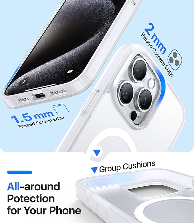 Magnetic for iPhone 15 Pro Max Case[Compatible with MagSafe][Military-Grade Drop Protection][Anti-Yellowing]Shockproof Protective Translucent Matte Cover for iPhone 15 Pro Max Phone Case,White