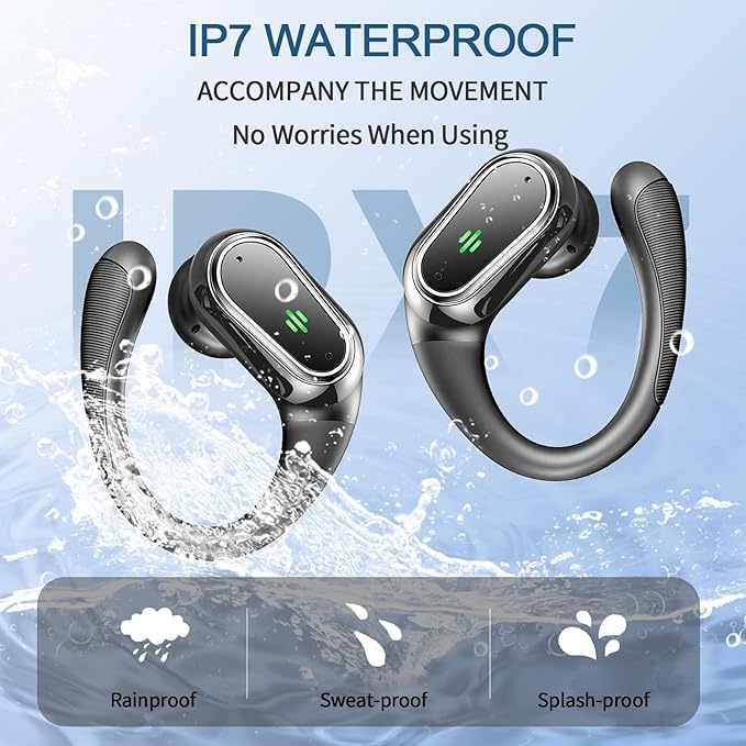Wireless Earbuds, 2026 Bluetooth 5.4 Headphones Sport, 60Hrs HiFi Stereo Deep Bass Over-Ear buds with ENC Noise Cancelling Mic, IP7 Waterproof & LED Display Earphones with Earhooks for Workout/Running