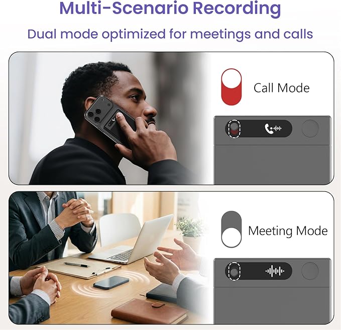 AI Smart Voice Recorder, 64GB 1000+ Hours Audio Recorder with Fast AI Transcription, Summaries, Mind Map, Q&A, Data Safe, Ultra-Thin, Magnetic Case, for Meetings, Calls, Lectures, Matte Grey