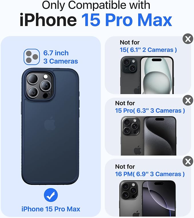 for iPhone 15 Pro Max Case[Military-Grade Drop Protection][Anti-Yellowing] Shockproof Protective Translucent Matte Cover for iPhone 15 Pro Max Phone Case,Deep Blue