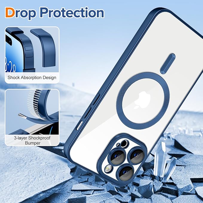 Hython Magnetic Clear for iPhone 14 Pro Case with Camera Lens Protector [Compatible with MagSafe] Luxury Plating Edge Slim Soft TPU Cover Protective Phone Case for iPhone 14 Pro 6.1", Matte Deep Blue