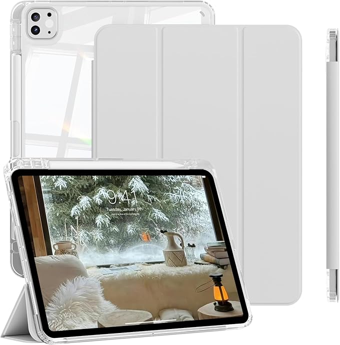 Case for iPad Pro 11 Inch 4th 2022, Pro 3rd/ 2nd Generation 2021/2020 with Pencil Holder, Shockproof Slim Cover with Clear Hard PC Back Shell for iPad Pro 2022/2021/2020, Auto Sleep/Wake, Gray