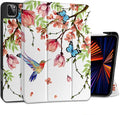 MEEgoodo for iPad Pro M2 12.9 Case 6th/5th/4th/3rd Generation 2022 2021 2020 2018 with Pencil Holder, Tablet Cover with Soft TPU Back Shell, Birds & Flowers