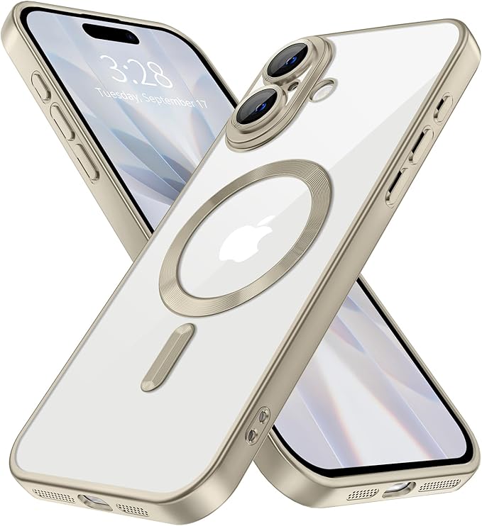 Hython Magnetic Clear for iPhone 17 Case with Camera Lens Protector [Compatible with MagSafe] Luxury Plating Edge Slim Soft TPU Cover Protective Phone Case for iPhone 17 6.3", Matte Gray