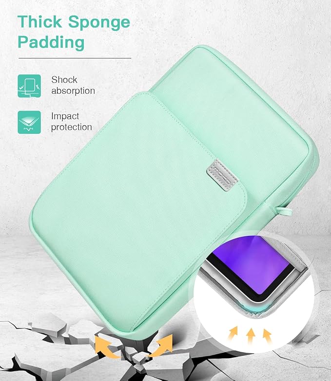 MoKo 9-11 Inch Tablet Sleeve Bag Handle Carrying Case with Shoulder Strap Fits New 11-inch iPad Pro M4/iPad Air M2, iPad 10th 10.9, i-Pad 9/8/7th 10.2, iPad Air 5/4th 10.9, Tab S8/S9 11, Mint Green