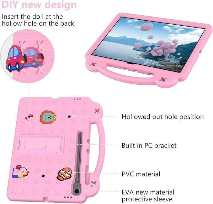 AKABEILA Compatible with Samsung Galaxy Tab A11 2025 Tablet Case, Kids Friendly Universal Lightweight Shockproof Protective Case with Shoulder Strap & Stand Handle Pink