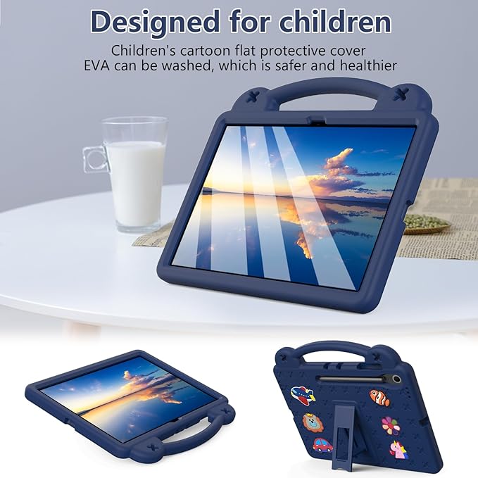 AKABEILA Compatible with Samsung Galaxy Tab A11+ 2025 Tablet Case, Kids Friendly Universal Lightweight Shockproof Protective Case with Shoulder Strap & Stand Handle Navy Blue