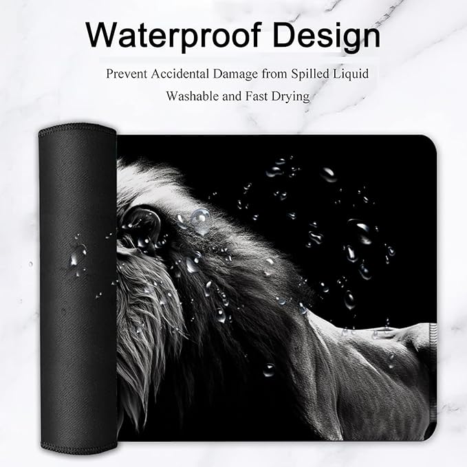 Large Mouse Pad, 31.5 x 11.8in Extended Gaming Mouse Pad with Stitched Edges, XXL Mousepad Protector Non Slip Rubber Base for Office and Home Writing Mat, Fierce Lion Pattern Black Desk Mat