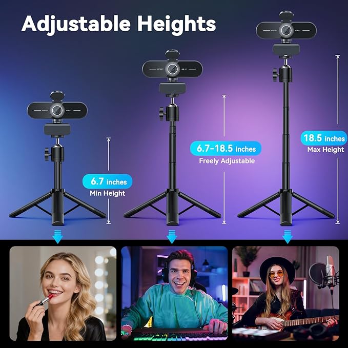 EMEET C60E 4K Webcam with Tripod, Streaming Camera with PDAF Autofocus, Dual Microphones, Auto Light Correction, 73° FOV, Plug & Play USB Webcam for Live Streaming, Gaming & Real-Time Interaction