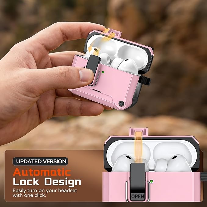 Inesore Compatible with AirPods Pro 3 Generation Case,Secure Lock & Phone Stand Design,Compatible with MagSafe,Automatic Snap Switch Secure Cover for New AirPods Pro 3rd (2025)-Pink