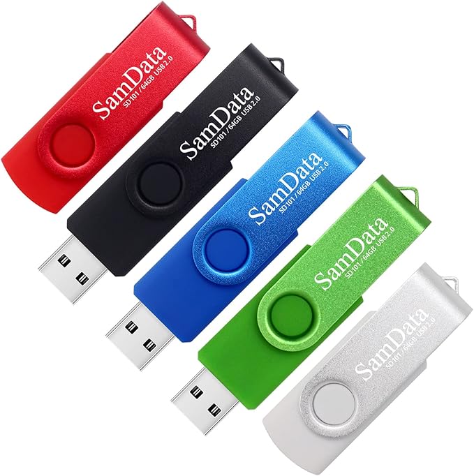 SamData 64GB USB Flash Drives 5 Pack 64GB Thumb Drives Memory Stick Jump Drive with LED Light for Storage and Backup (5 Colors: Black Blue Green Red Silver)