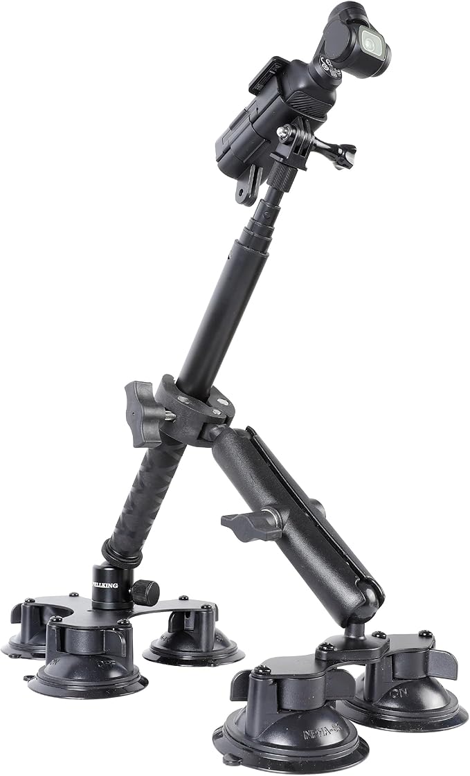 PellKing 5-Suction Cup Car Mount for DJI Osmo Pocket 4 3,Low-Altitude Aerial Shots Vibration-Dampening Car Shooting Rig Compatible with GoPro 13 12 11 10,GoPro MAX 2,DJI OSMO Action Cameras