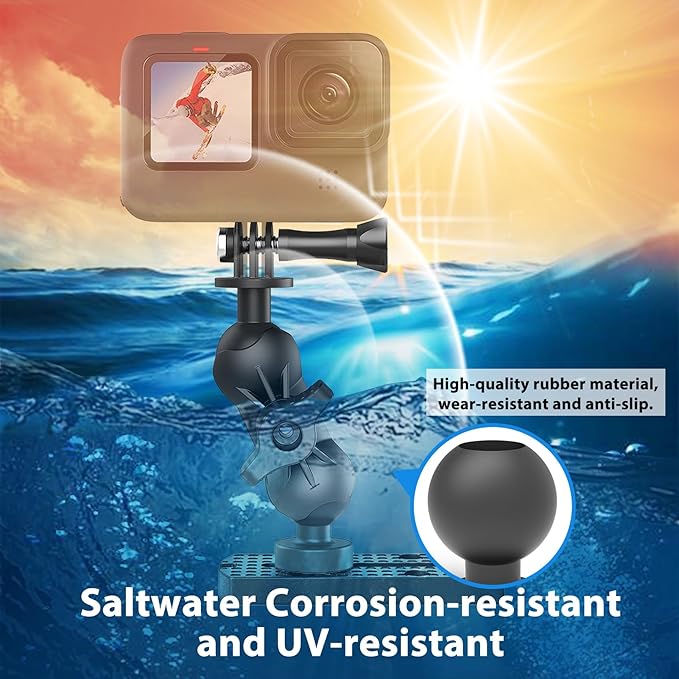 Universal Kayak Action Camera Mount 360 Degree Adjustable Kayak Rail Track Camera Holder Compatible with GoPro Three-Prong Mounts