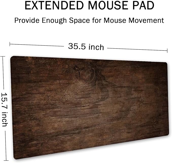 SSOIU Extended Gaming Mouse Pad (35.5x15.7 in), Large Non-Slip Rubber Base Mousepad with Stitched Edges, Waterproof Keyboard Mouse Mat Desk Pad for Work, Game, Office, Home - Texture of Bark Wood