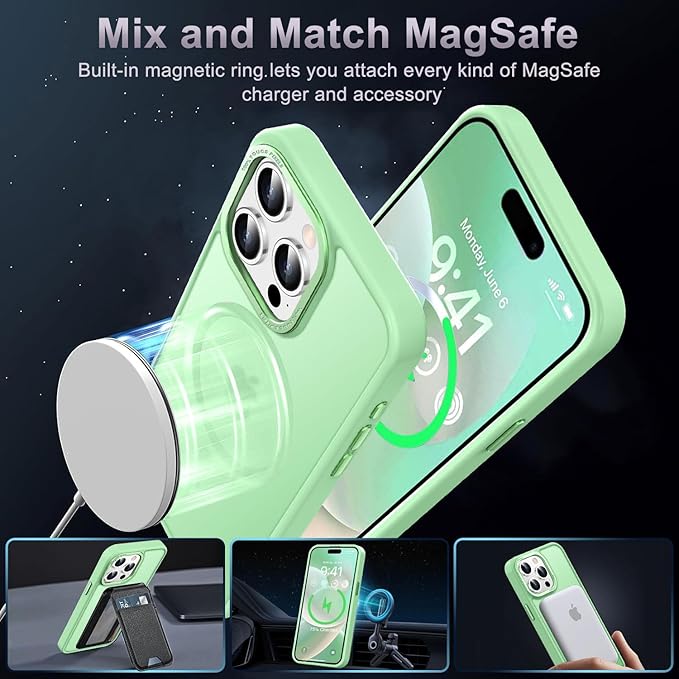 Newfuture Magnetic for iPhone 15 Pro Case [Compatible with Magsafe] [Military Grade Drop Protection] Translucent Matte Anti-Fingerprint Shockproof Phone Case for iPhone 15 Pro 6.1 inch, Matcha Green