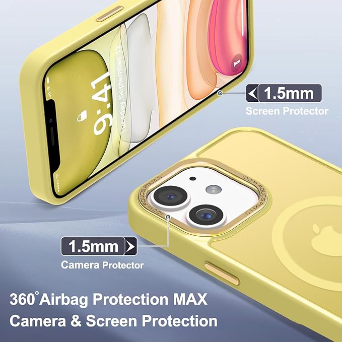 Newfuture Designed for iPhone 11 Case with Strong Magnetic [13 FT Military Drop Protection] [Compatible with Magsafe] Slim Translucent Matte Shockproof with Anti-Fingerprint Phone Case, Yellow