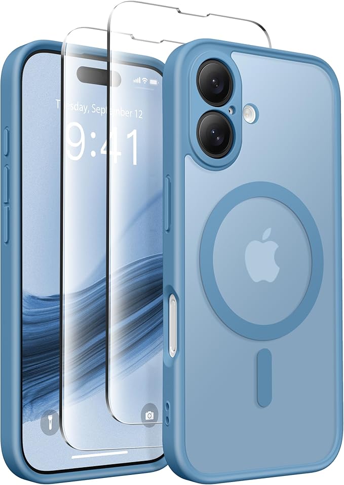 CAPRARO Magnetic Compatible with iPhone 16 Case, Upgraded [Full Camera Protection] [Compatible with MagSafe] Protective Translucent Matte Women Girl Phone Case Cover, Cloud Blue