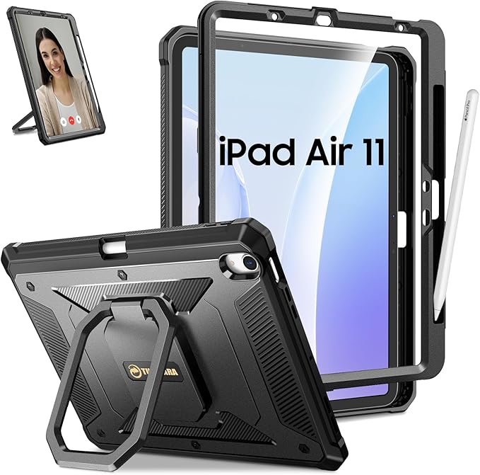 Fintie Case for iPad Air 11-inch M4/M3/M2 (2026/2025/2024), iPad Air 5th/4th Generation (2022/2020) 10.9 Inch - [Tuatara Magic Ring] 360 Degree Rotating Stand Cover with Screen Protector, Black