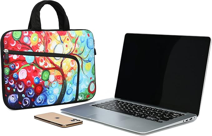11 11.6 12 12.1 12.5 inches Laptop Sleeve Chromebook Case Ultrabook Case Notebook PC Messenger Bag Tablet Neoprene Handle Sleeve for Adult Men Women, Two Pockets (Colorful Tree)