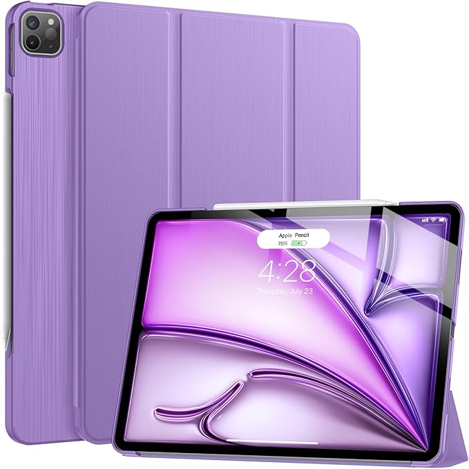 Soke Case for iPad Air 13 Inch (M3/M2) 2025/2024,iPad Pro 12.9 2022 2021(6th 5th Generation) - [Slim Trifold Stand + Auto Wake/Sleep],Protective Hard PC Back Cover (Lilac)