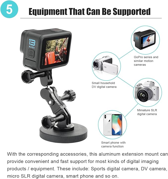 Aluminum Ball gopro Handlebar Mount, 360 Rotation and Lock Any Direction, Shock-Resistant, Compatible with Gopro Hero 13 12 11 10 9 8 DJI Osmo Insta360 AKASO and Other Action Camera