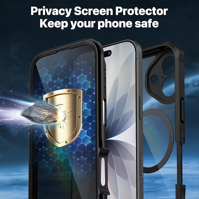 CENHUFO Magnetic Privacy for iPhone 17 Case [Compatible with Magsafe] Full Body Phone Case Built-in 9H Tempered Glass Privacy Screen Protector Camera Protection Shockproof Bumper Clear Cover -Black