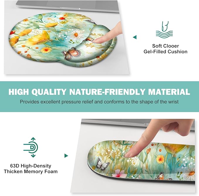 Gaming Mouse Pad, Large Desk Mat, Cute Desk Pad Protector, 4in1 XXL Mousepad + Keyboard Wrist Rest+Mouse Wrist Rest+Coaster Set with Ergonomic Desk Pad for Home Office PC Computer, Yellow Flowers