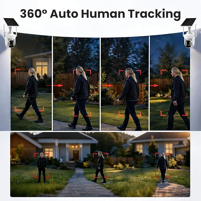 SOLIOM Security Cameras Wireless Outdoor, 6-Camera Solar Security System, 5MP 3K Color Night Vision, Radar Motion Detection, 360° Auto Tracking, No Monthly Fees, 64GB Local Storage