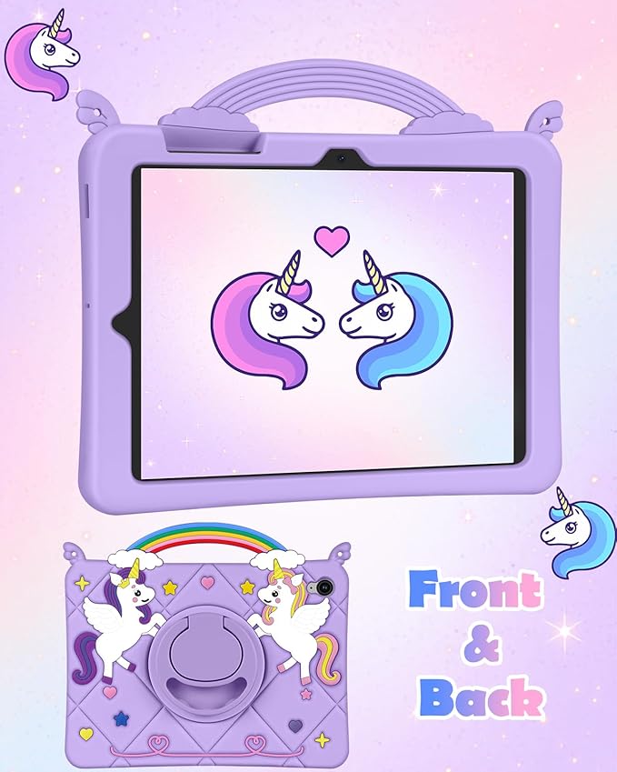 Uppuppy for Samsung Galaxy Tab S10 FE/S9 FE Case- Cute Girls Kawaii Cover Girly 3D Cartoon Teen with Rotating Stand & Strap Purple Soft Silicone for Tab S10FE/S9FE 5G 10.9 Inch Tablet Cases