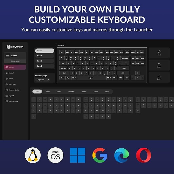 Keychron Q3 Wired Custom Mechanical Keyboard Knob Version, TKL Tenkeyless QMK/VIA Programmable Macro with Hot-swappable Gateron G Pro Red Switch Double Gasket Compatible with Mac Windows Linux (Blue)