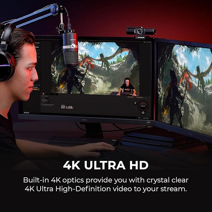 AVerMedia 4K webcam for PC, Gaming Camera for Streaming, Video Calls, Built-in Mic, Privacy Cover, for Teams, Google Meet, Zoom, OBS and more, for PC/Mac - PW513 Live Streamer CAM