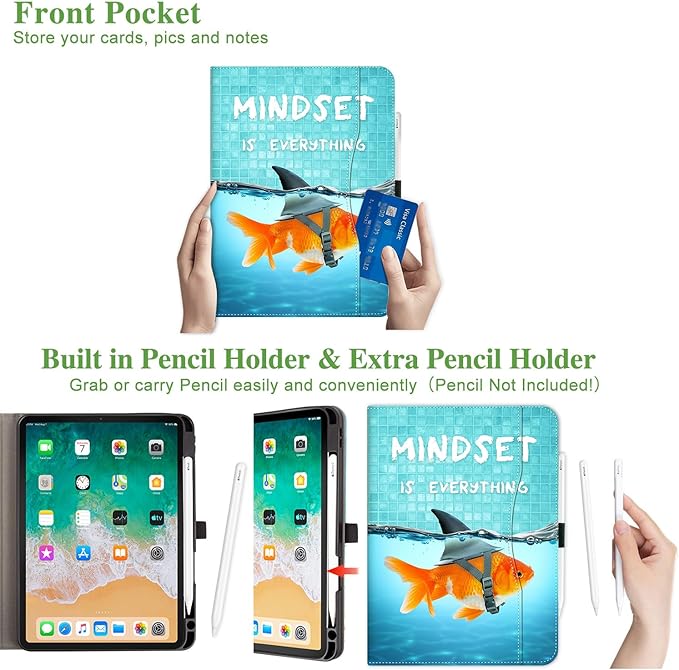 Vimorco for iPad Air 11 Inch Case M4/M3/M2 2026/2025/2024,for iPad Air 5th/4th Gen Cases 10.9”, for iPad Pro 11 Inch Case 4th/3rd/2nd/1st Generation Pencil Holder/Hand Strap/Pocket, Goldfish as Shark