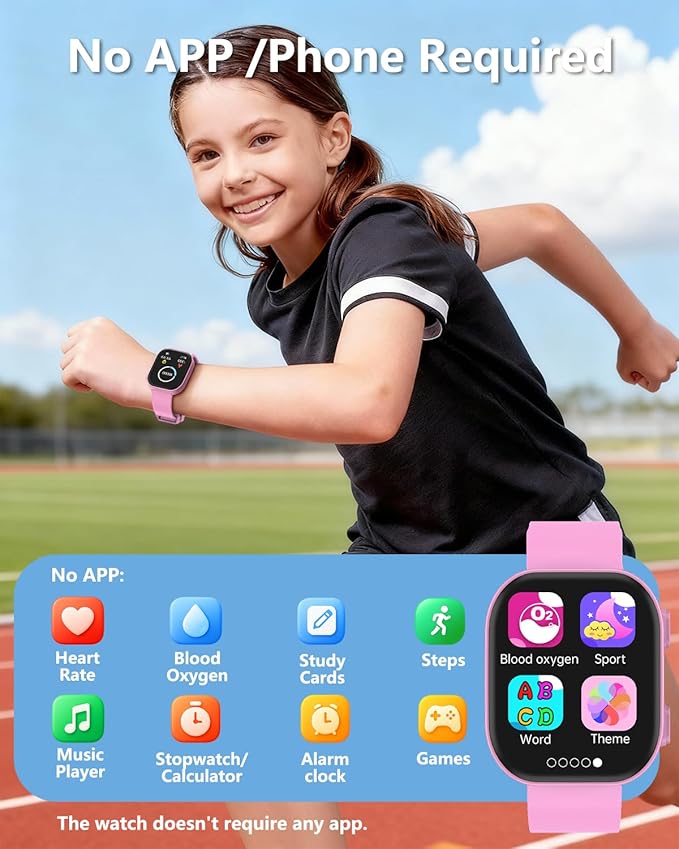 MorePro Smart Watch for Kids No App No Phone Required, Fitness Tracker Watch for Kids with Heart Rate, Blood Oxygen, Sleep Monitor, Pedometer, Puzzle Games, Music, Audio Stories for Boys Girls 4-12