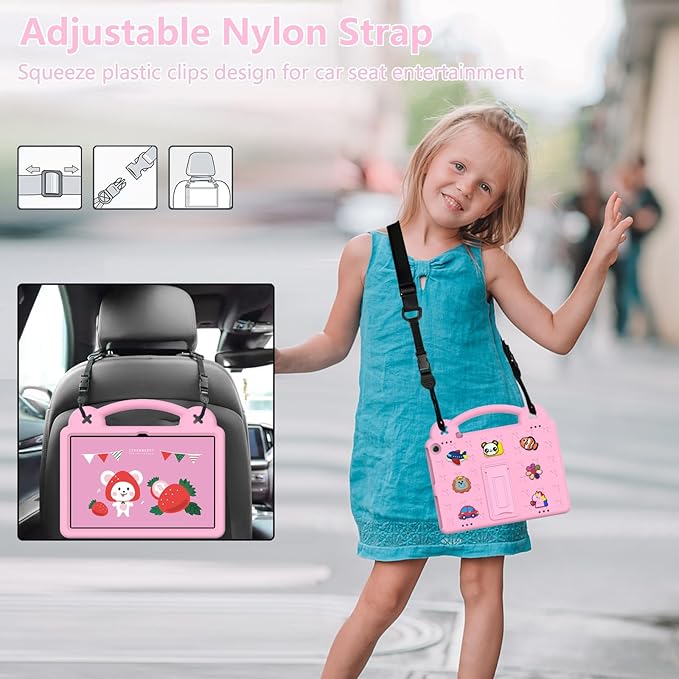 AKABEILA Compatible with ONN 10.1(GEN3) 2022(1000071485)/Fire HD 10 Plus(2021/2023)/Amazon Fire HD 10(2021/2023) Tablet Case, Kids Case with Shoulder Strap & Stand Handle for Girl Kid Gift Pink