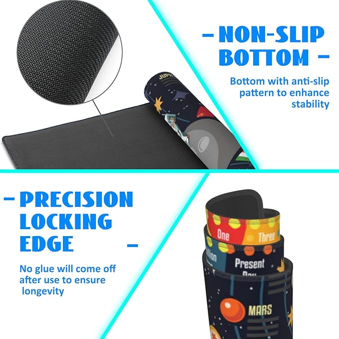 Desk Mat, 3D Solar System Galaxy Infographic Extended Gaming Mouse Pad Large, 31.5"x11.8" Big Mouse Pad with Non-Slip Base and Stitched Edge, Long Computer Keyboard Mouse Mat for Home Office Work