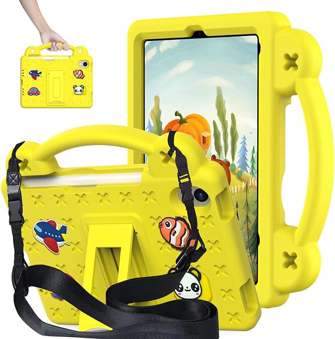 AKABEILA Compatible with Apple iPad mini 1/2/3/4/5 Tablet Case, Kids Friendly Universal Lightweight Shockproof Protective Case with Shoulder Strap & Stand Handle Yellow