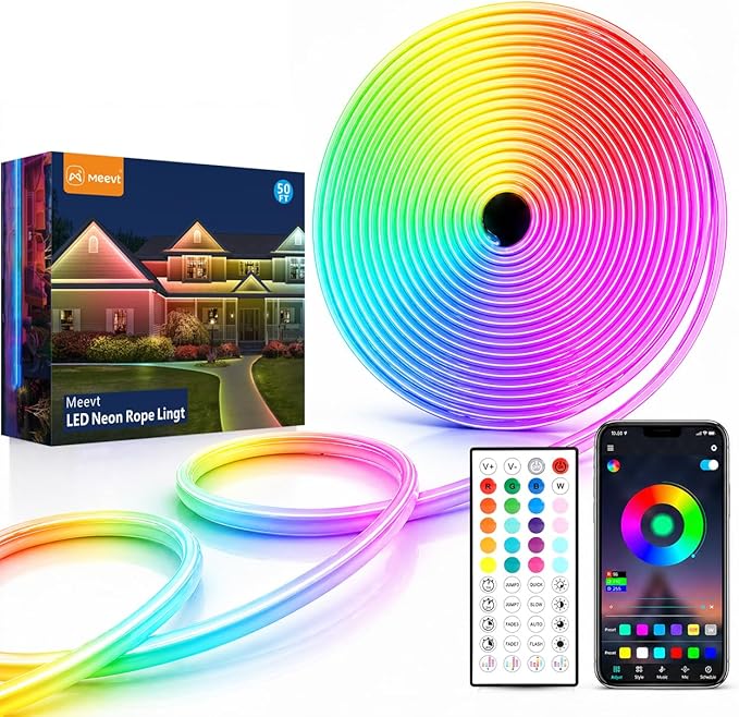 Neon Rope Light, 49.2Ft Flexible RGB Rope Lights, LED Rope Lights Control with App/Remote Multiple Modes,DIY Design, LED Lights for Bedroom Room Outdoors Decor