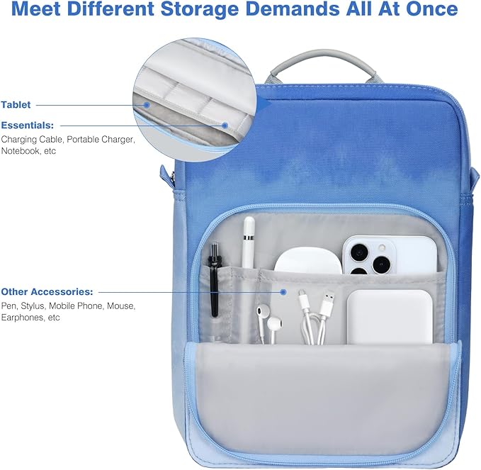 Dadanism 9-11 Inch Tablet Sleeve Bag Carrying Case with Shoulder Strap for iPad (A16) 11", iPad 10th Gen 10.9", iPad Air M4/Pro M5 11", iPad 9/8/7th 10.2", Galaxy Tab A11+ Plus 11", Blue Mist