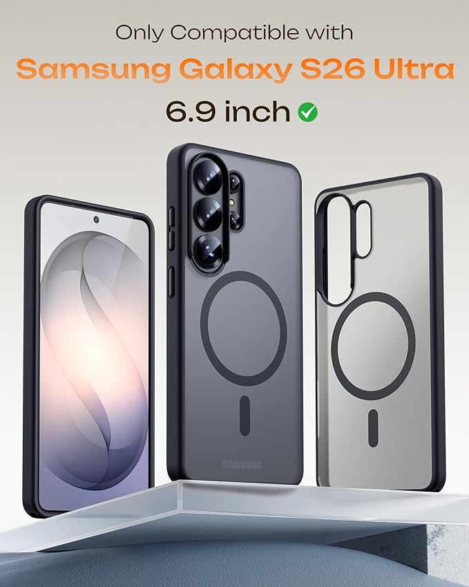 TOCOL for Samsung Galaxy S26 Ultra Case, Compatible with Magsafe, Built-in Magnetic Ring, Drop Protection, Slim Translucent Matte for S26 Ultra Phone Case 6.9 inch (Black)