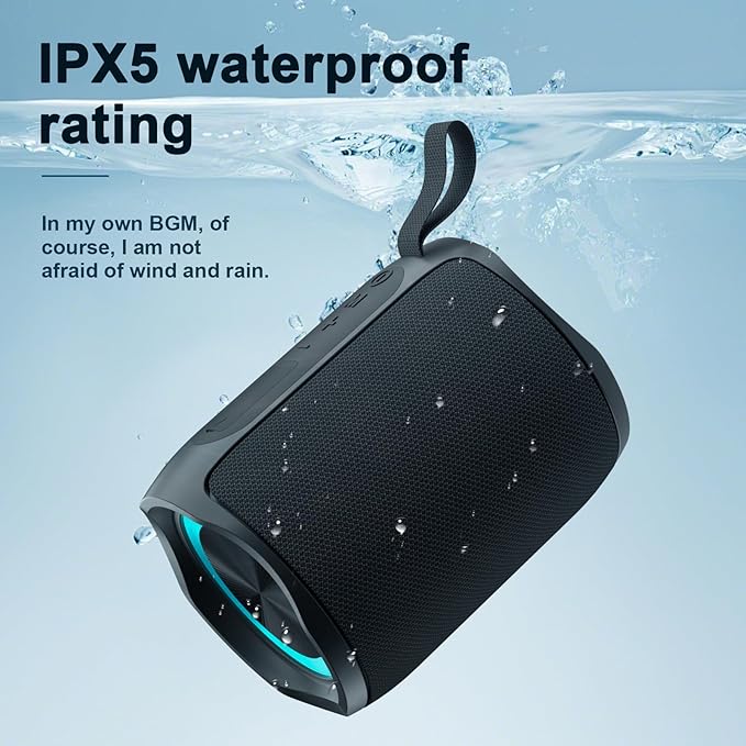 PEICHENG Speaker, Portable Wireless Speaker Waterproof IPX5 Bluetooth 5.3 Speakers Loud Stereo Sound with LED Light TWS Speakers Suitable for Travel, Home and Outdoor Travel, Black(06A)