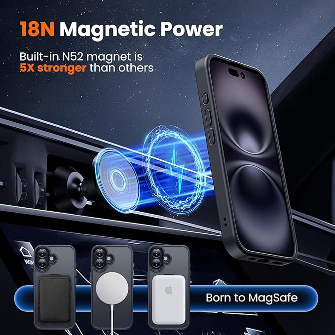 toushion 3 in 1 for iPhone 16 Case with MagSafe, Screen Protector*1 Camera Lens Protector*1,Matte Skin Feeling Back Cover Military-Grade Protection for iPhone 16 Phone Case 6.1 inch Matte Black