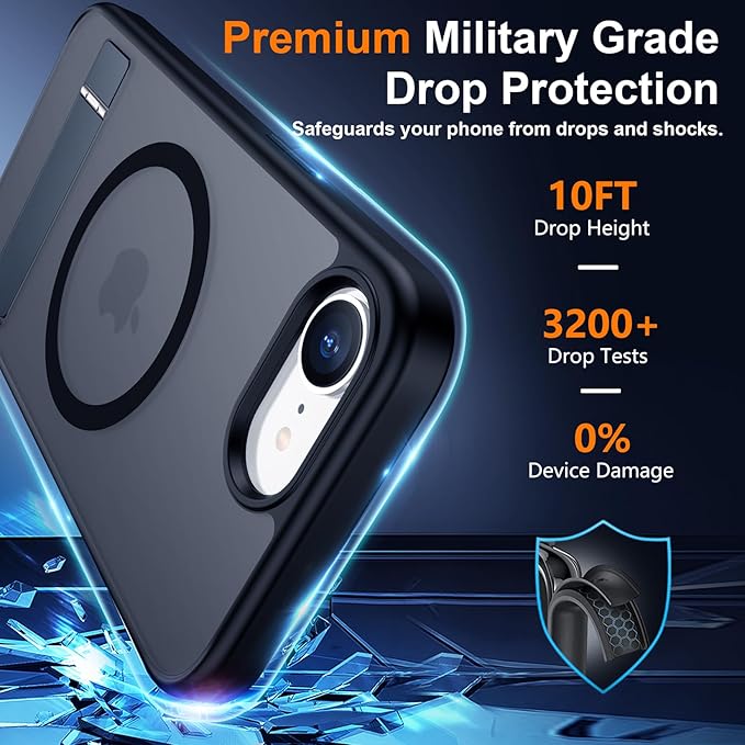 SPIDERCASE Magnetic for iPhone 17e Case for iPhone 16e Case, with [3 Stand Ways] [Military Grade Drop Protection] Invisible Stand Shockproof Slim Case for iPhone 17e/16e 6.1 inch, Black