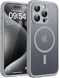 TOCOL Magnetic for iPhone 15 Pro Case, Upgraded Full Camera Protection, Compatible with Magsafe, Drop Protection, Translucent Matte Back Bumper Phone Cover 6.1-Inch (Gray)