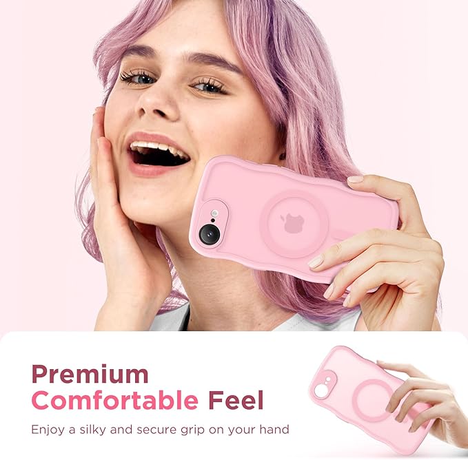 CAPRARO for iPhone 16e Case for Women Girls, Upgraded [Full Camera Protection] [Compatible with MagSafe] Cute Wave Translucent Matte Phone Case for iPhone SE 4 6.1-Inch, PeachPink
